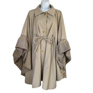 Bonnie Cashin cape khaki cream plaid wool lined waist tie turnlock closure coat